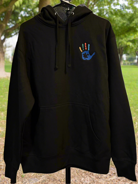 Autism Awareness Embroidered Hoodie for Adults (Black, Blue Hand)